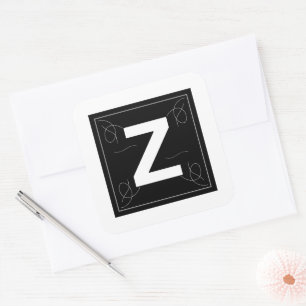 Sticker Carré Cadre et lettre monogramme de Flourish Z sur fond