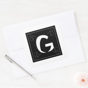 Sticker Carré Cadre et lettre monogramme Fleurie G sur fond blan