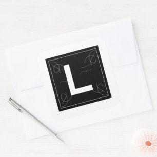 Sticker Carré Cadre et lettre monogramme L de Flourish sur fond
