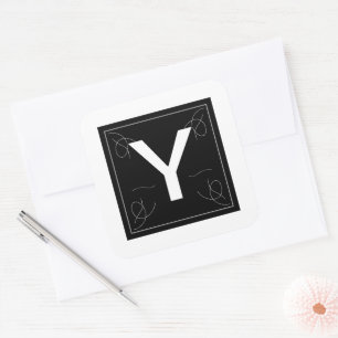 Sticker Carré Cadre et lettre monogramme Y de Flourish sur fond