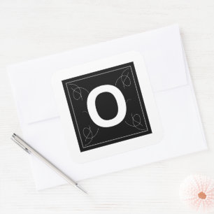 Sticker Carré Cadre et Monogramme Flourish Numéro 0 sur Blanc