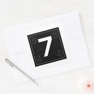 Sticker Carré Cadre et Monogramme Flourish Numéro 7 sur Blanc