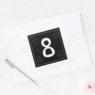 Sticker Carré Cadre et Monogramme Flourish Numéro 8 sur Blanc