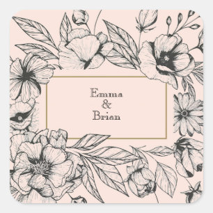 Sticker Carré Cadre floral antique gravé