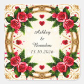 Sticker Carré Cadre floral avec roses roses (Devant)