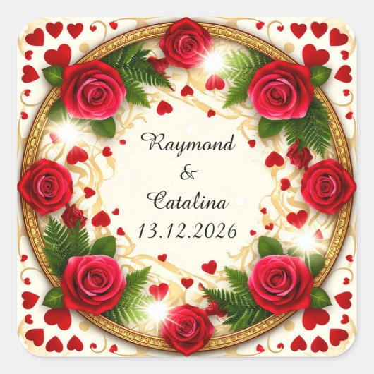 Sticker Carré Cadre floral avec roses rouges (Devant)