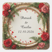 Sticker Carré Cadre floral avec roses rouges et roses (Devant)