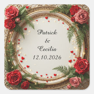 Sticker Carré Cadre floral avec roses rouges et roses