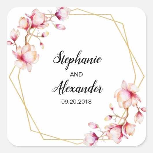 Sticker Carré Cadre géométrique Magnolia rose (Devant)