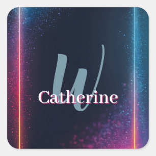 Sticker Carré Cadre lumineux en néon dynamique avec nom personna