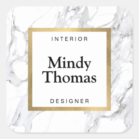Sticker Carré Cadre moderne en marbre blanc doré faux (Devant)