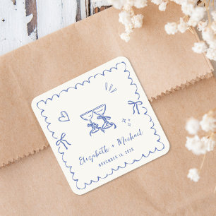 Sticker Carré Cadre ondulé bleu capricieux Crème Mariage