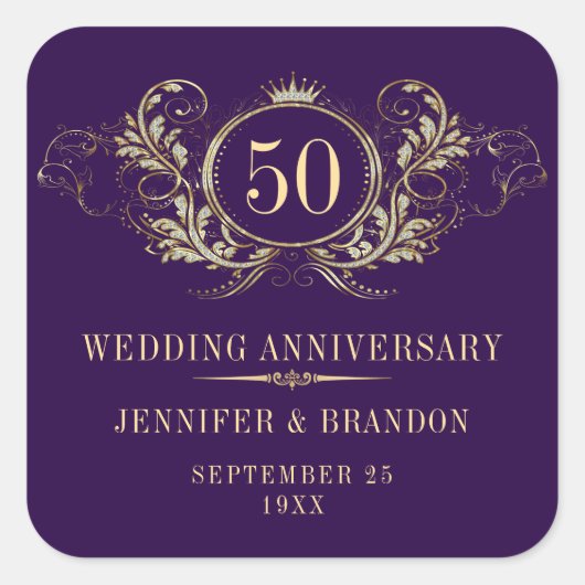 Sticker Carré Cadre or et argent avec couronne (Devant)