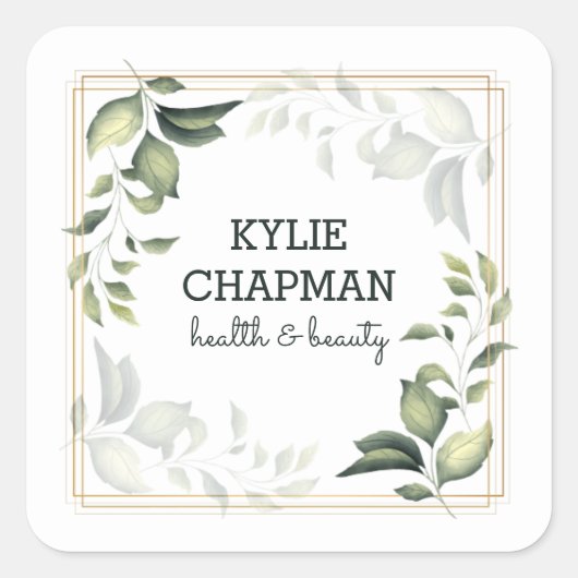 Sticker Carré Cadre Or Et Feuille (Devant)