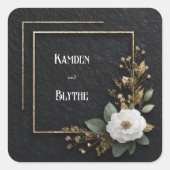 Sticker Carré Cadre Or et Mariage Camellia Blanc (Devant)