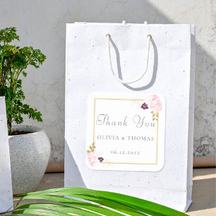 Sticker Carré Cadre or floral classique Rose rose Rustique Maria