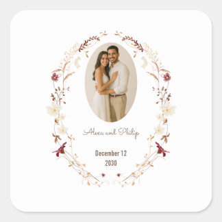 Sticker Carré Cadre photo ovale à motif floral rustique Couronne