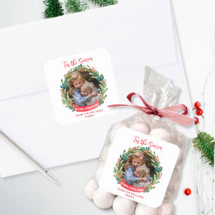 Sticker Carré Cadre Photo Wreath Personnalisé 'Tis Season, Holid