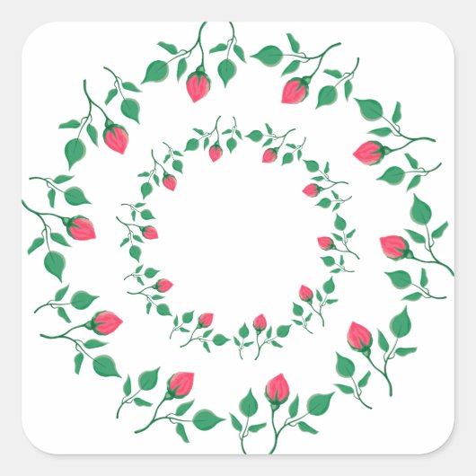 Sticker Carré Cadre rond fleuri avec fleurs roses (Devant)