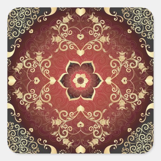 Sticker Carré Cadre rond Valentine violet or (Devant)