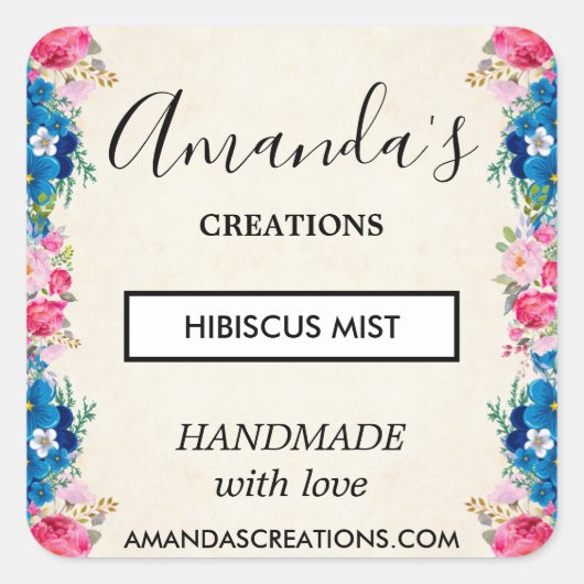 Sticker Carré Cadre rose et bleu Fleur Fancy Business (Devant)