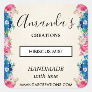 Sticker Carré Cadre rose et bleu Fleur Fancy Business