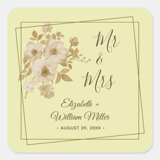 Sticker Carré Cadre rose - Mariage jaune céleste (Devant)