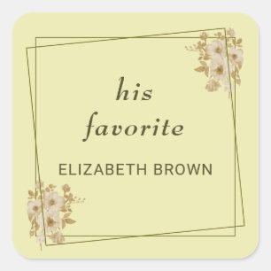 Sticker Carré Cadre rose - Mariage jaune céleste Monogramme