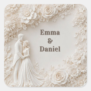 Sticker Carré 🤍 Cadre silhouette de mariage floral ivoire 🤍