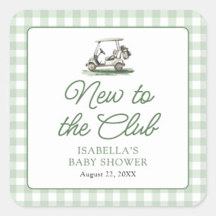 Sticker Carré Cadre Vert Sauge Golf Nouveau au Club Baby Shower