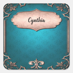 Sticker Carré Cadres décoratifs bleus en bronze