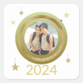 Sticker Carré Cadres dorés de Noël Une photo étoiles (Devant)
