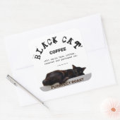 Sticker Carré Café en chat noir (Enveloppe)
