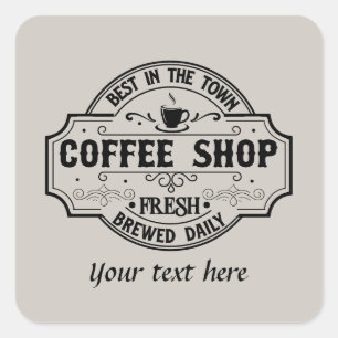 Sticker Carré Café frais brassé personnalisable