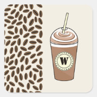 Café glacé Monogramme Pour Aller Et Fèves De Café