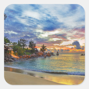 Sticker Carré Café Sur La Plage Tropicale Au Coucher Du Soleil