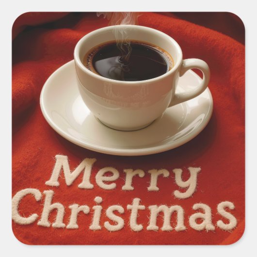 Sticker Carré Café sur une couverture joyeux Noël (Devant)