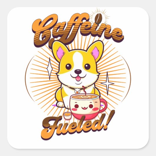 STICKER CARRÉ CAFFEINE DE CORGI FUELED! (Devant)
