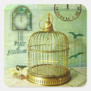 Sticker Carré Cage d'oiseaux en bronze