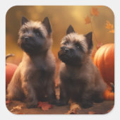 Sticker Carré Cairn Terrier Chiot Automne Citrouille de plaisir (Devant)