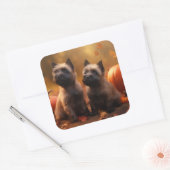 Sticker Carré Cairn Terrier Chiot Automne Citrouille de plaisir (Enveloppe)