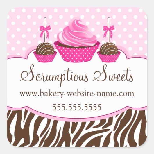 Sticker Carré Cake Pops Cupcake Boulangerie Coffret Cachets (Devant)