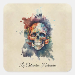Sticker Carré Calavera Hermosa personnalisée Crâne de la Fête de
