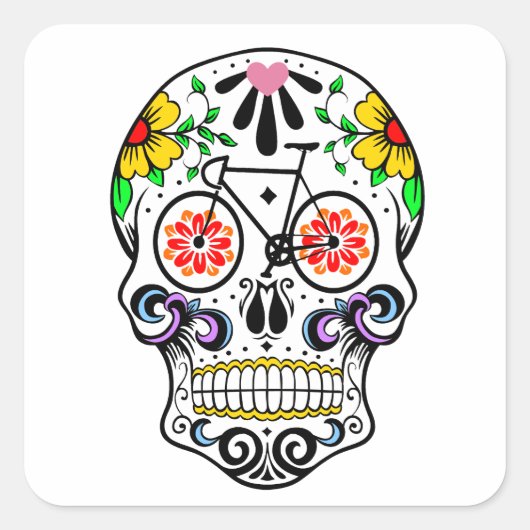 Sticker Carré Calavera - Vélo crâne à sucre (Devant)