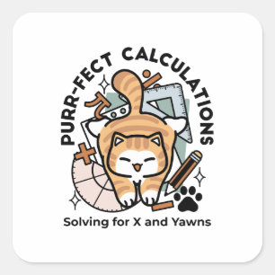 Sticker Carré Calculs Parfaits – Création de Chat de Maths Drôle