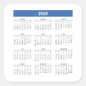 Sticker Carré Calendrier 2020 Année mensuelle (Devant)