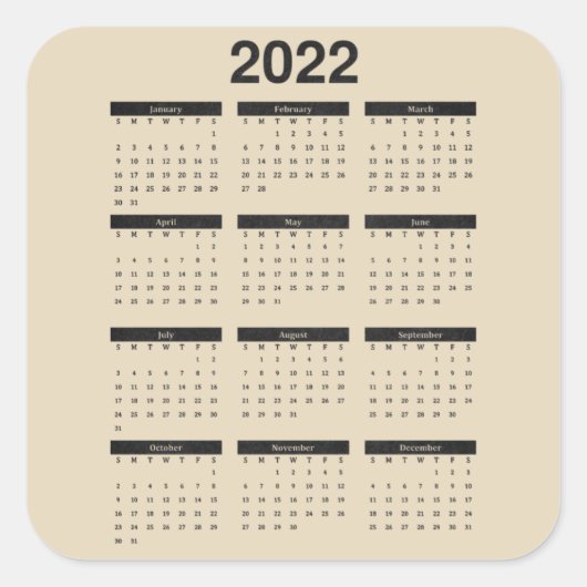 Sticker Carré Calendrier 2022 de douze mois (Devant)