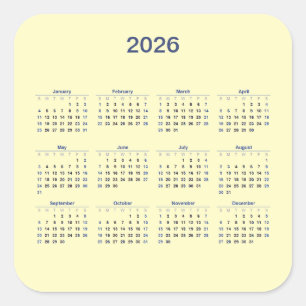 Sticker Carré Calendrier 2026 de douze mois