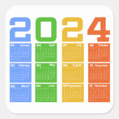 Sticker Carré Calendrier coloré 2024 (Devant)