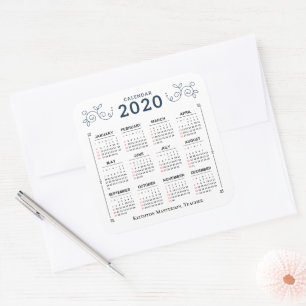 Sticker Carré Calendrier mensuel 2020 Personnaliser personnalisé